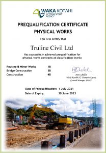PreQual Certificate Physical Works Truline Civil
